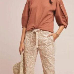 NWT Anthropologie Wanderer Linen High Waist Utility Pants Leopard Print Size 29
